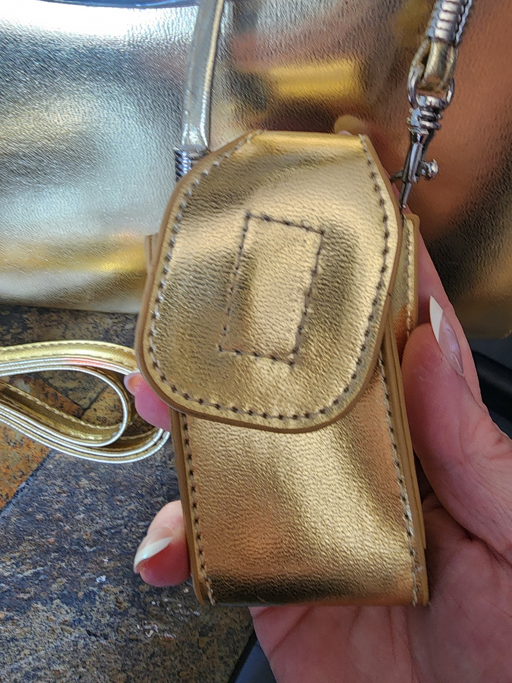 3 Pc Gold Metallic Structured Satchel Handbag with Matching Wallet - Picture 8 of 14